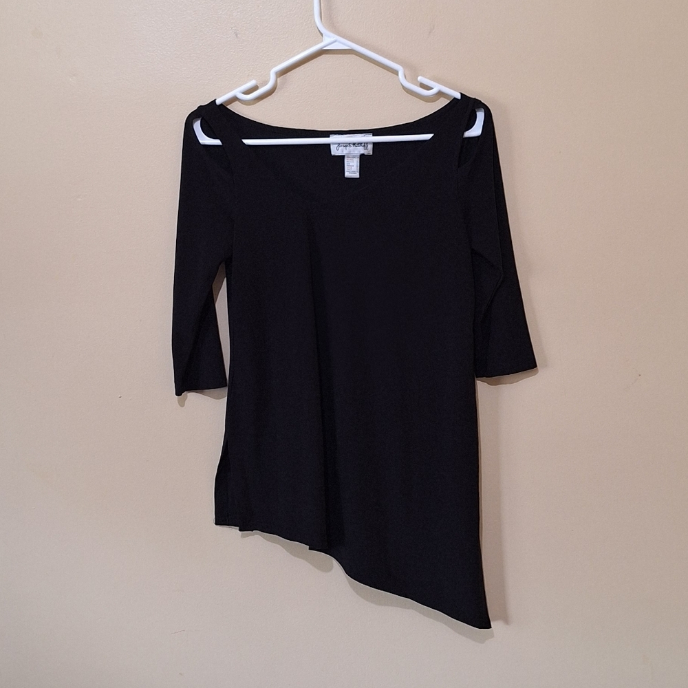 Joseph Ribkoff Asymetrical Cold Shoulder 3/4 Sleeve Black Top